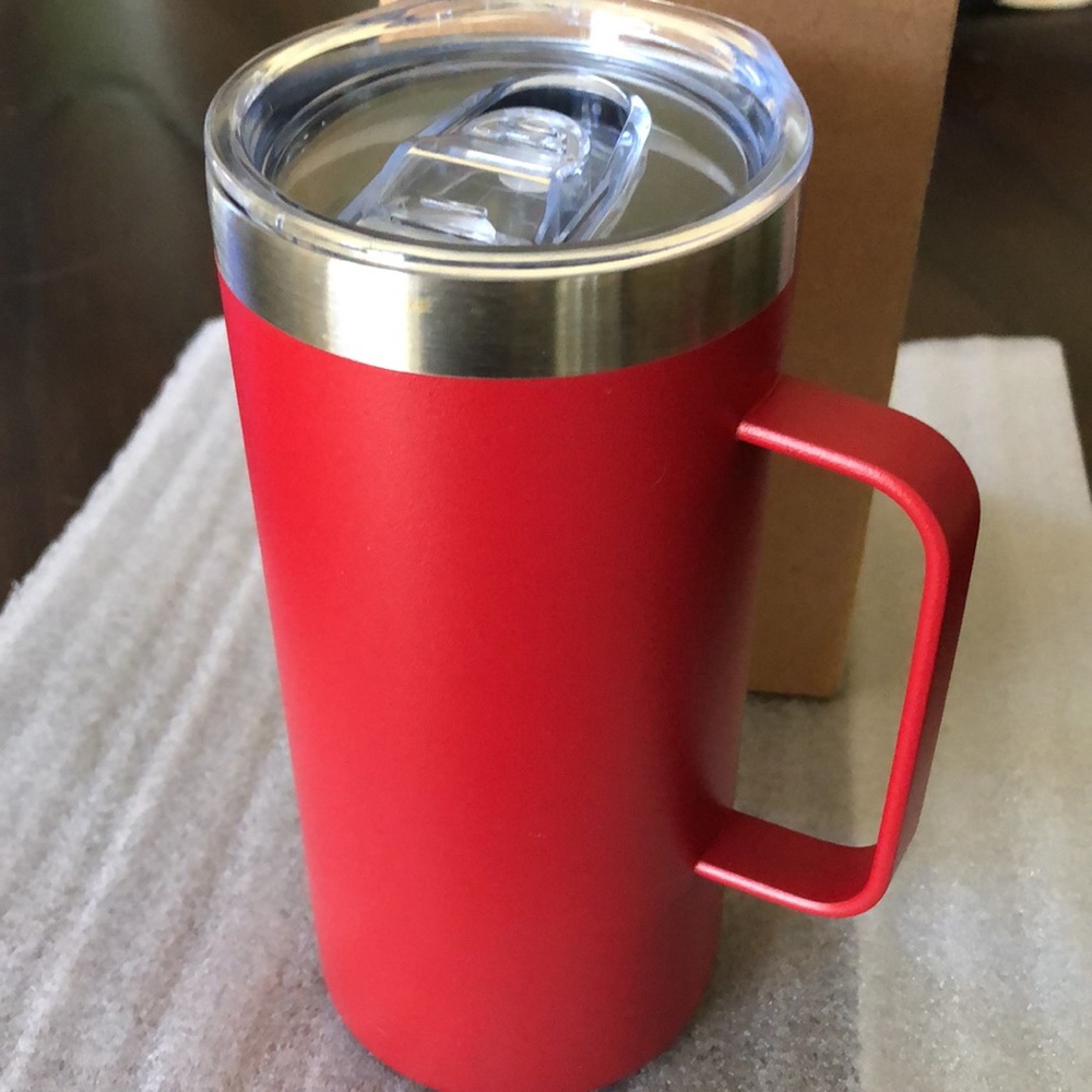 ❤️One lightweight metal tall handled mug + plastic slide close spout cover